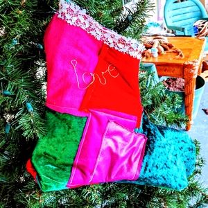 Santa's Boot Christmas Stocking Velvet Lace Denim OOAK Handmade Cabin Boho